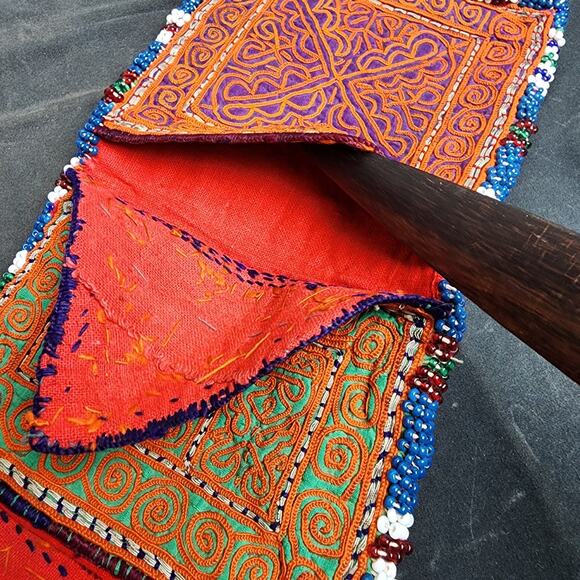 Kuchi Embroidered Pouch Wallet Central Asian Handmade Beaded Orange/Purple/Green - Picture 7 of 9